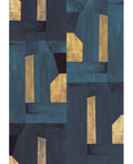 Gilded Block Mural wall mural by Eijffinger, geometric blocks in deep teal blue with brushed gold metallic accents, flat swatch