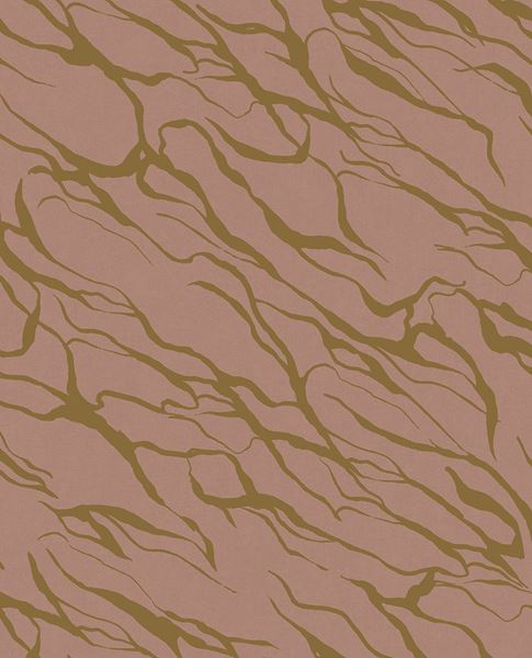 River Vein wallpaper by Eijffinger, olive veins on dusky rose pink, flowing abstract line design, flat swatch