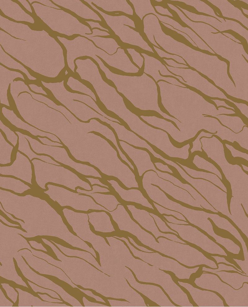River Vein wallpaper by Eijffinger, olive veins on dusky rose pink, flowing abstract line design, flat swatch