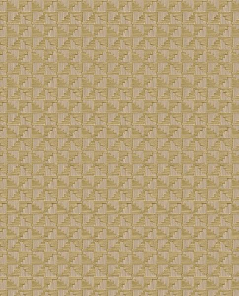 Step Weave wallpaper by Eijffinger in olive mustard, stepped geometric block design, flat swatch close-up