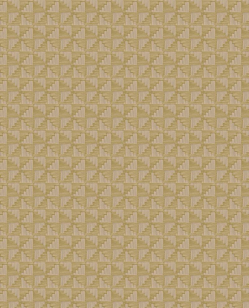 Step Weave wallpaper by Eijffinger in olive mustard, stepped geometric block design, flat swatch close-up