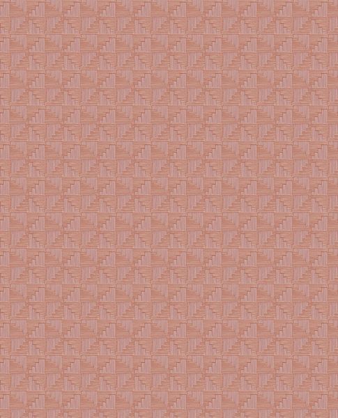Step Weave wallpaper by Eijffinger in dusty terracotta pink, woven staircase-step motif, flat swatch close-up