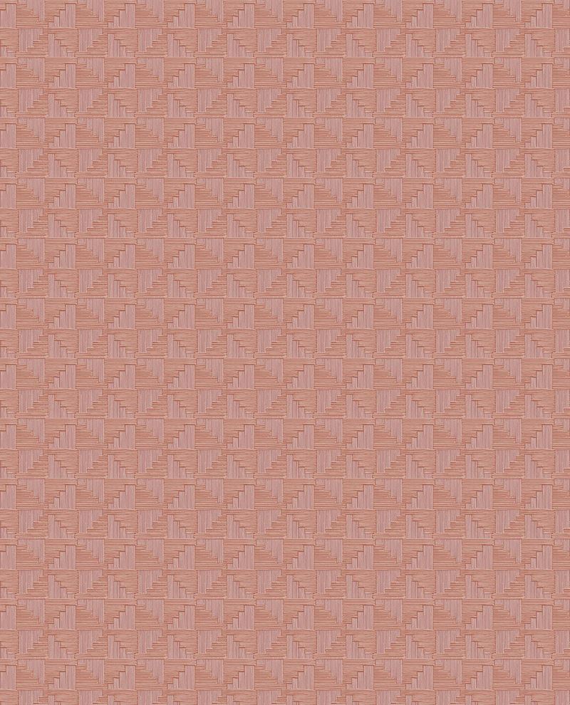 Step Weave wallpaper by Eijffinger in dusty terracotta pink, woven staircase-step motif, flat swatch close-up