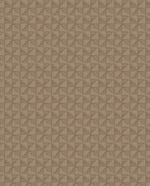 Step Weave wallpaper by Eijffinger in tobacco brown, repeating stepped geometric grid, flat swatch