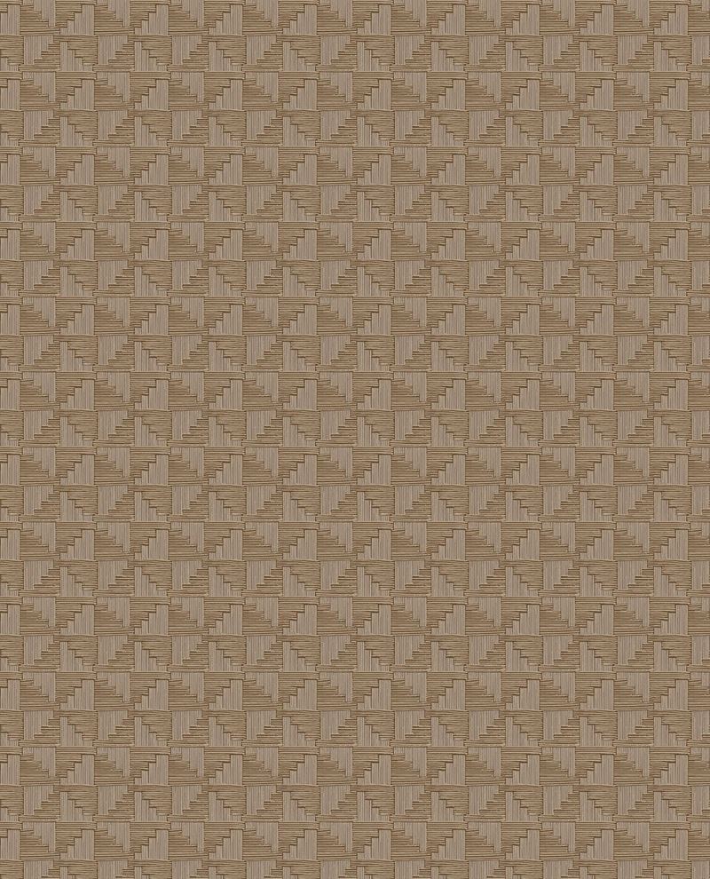 Step Weave wallpaper by Eijffinger in tobacco brown, repeating stepped geometric grid, flat swatch