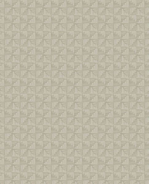 Step Weave wallpaper by Eijffinger in taupe greige, repeating stepped square motif, flat swatch