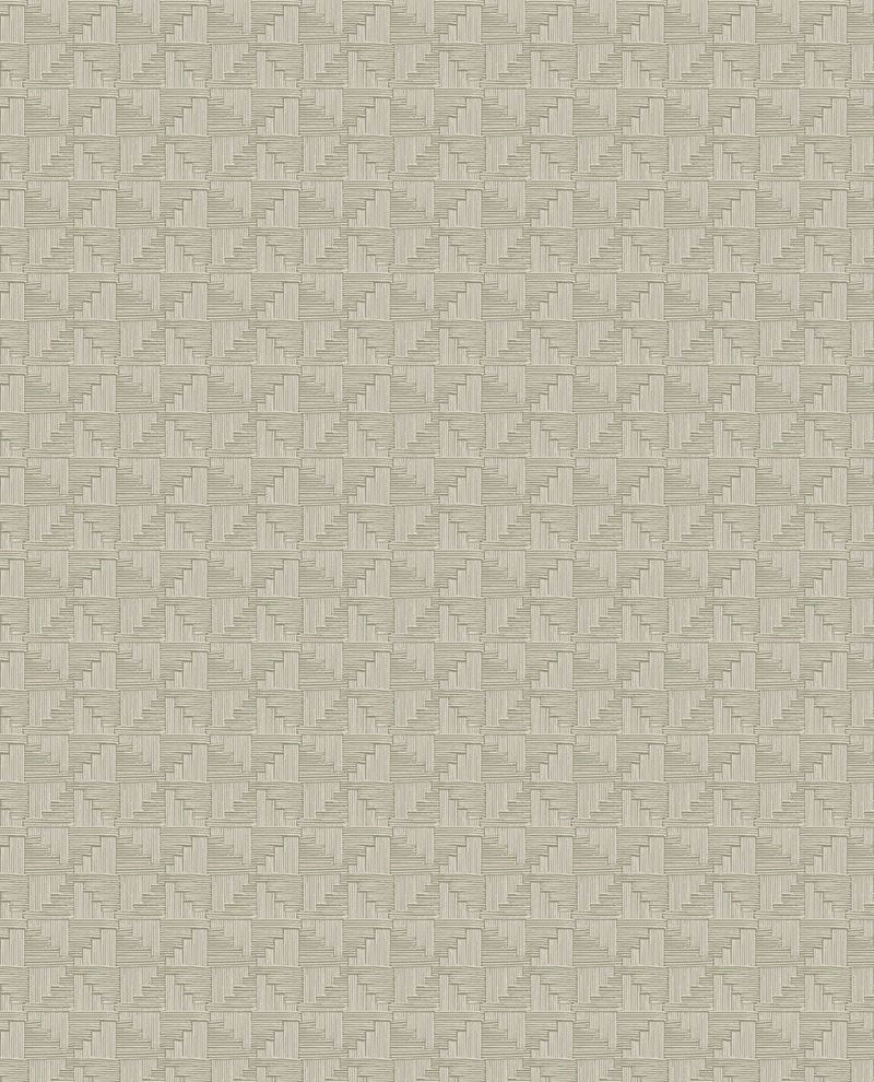 Step Weave wallpaper by Eijffinger in taupe greige, repeating stepped square motif, flat swatch
