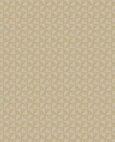 Step Weave wallpaper by Eijffinger in warm sandy gold, woven staircase-step grid pattern, flat swatch