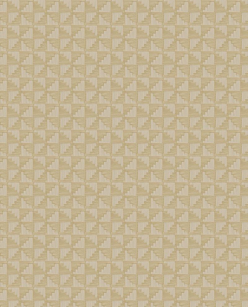 Step Weave wallpaper by Eijffinger in warm sandy gold, woven staircase-step grid pattern, flat swatch