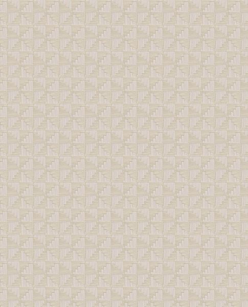 Step Weave wallpaper by Eijffinger, small stepped geometric square motif in soft cream beige, flat swatch close-up