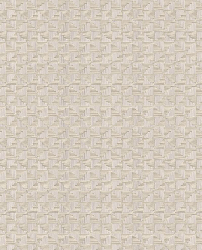 Step Weave wallpaper by Eijffinger, small stepped geometric square motif in soft cream beige, flat swatch close-up