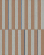 Cabana Stripe wallpaper by Eijffinger, flat swatch of vertical block stripes in sage grey-green and tan clay with a thin blue line.