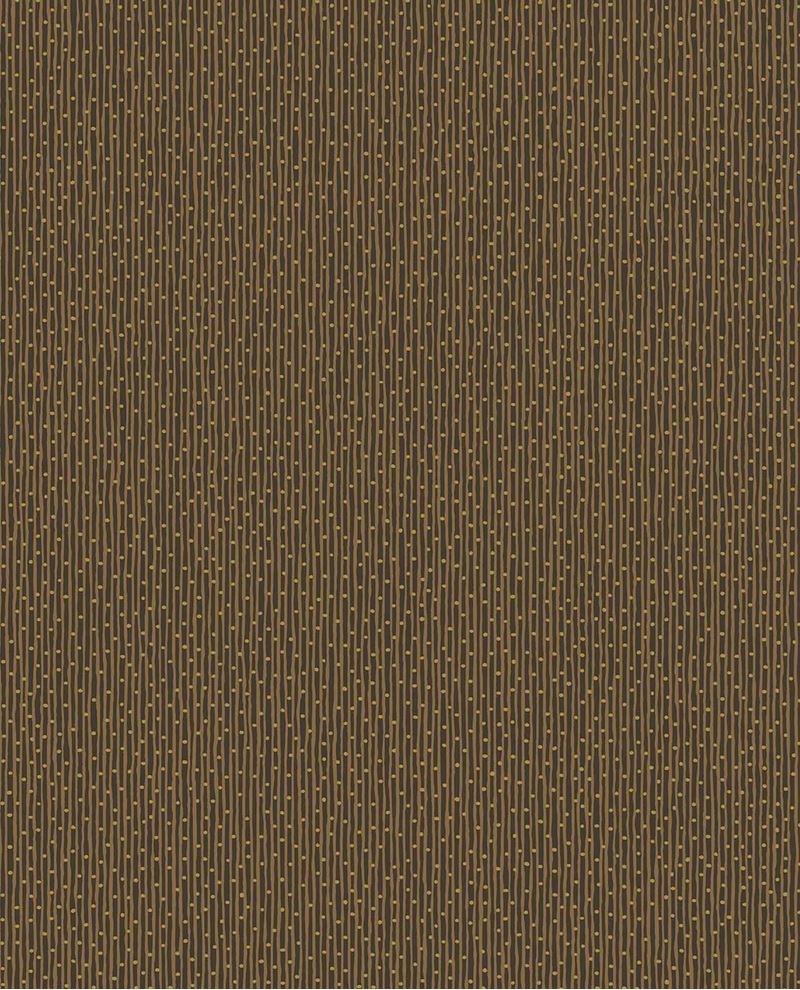 Fine Reed II wallpaper by Eijffinger in dark chocolate brown with gold reed-stripe texture, shown as a flat swatch