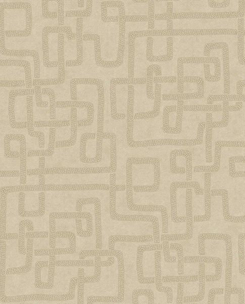 Stitched Maze wallpaper by Eijffinger, embroidered geometric maze motif in cream and soft beige, shown as a flat swatch