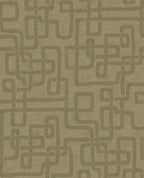 Stitched Maze wallpaper by Eijffinger, green stitched maze pattern on warm taupe, shown as a flat swatch