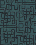 Stitched Maze wallpaper by Eijffinger, black stitched maze motif on teal blue, shown as a flat swatch