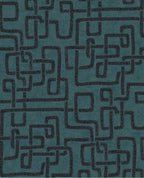 Stitched Maze wallpaper by Eijffinger, black stitched maze motif on teal blue, shown as a flat swatch