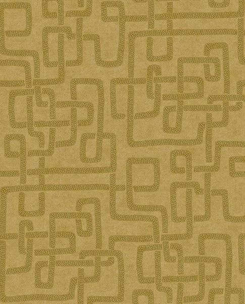 Stitched Maze wallpaper by Eijffinger, olive stitched maze motif on mustard gold, shown as a flat swatch