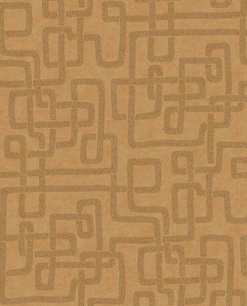 Stitched Maze wallpaper by Eijffinger, embroidered maze pattern in tonal caramel and ochre, shown as a flat swatch