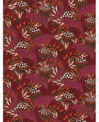 Wildflower Mural wall mural by Eijffinger in deep burgundy and red, dense botanical pattern of dotted seedheads, berries and leaves, flat swatch