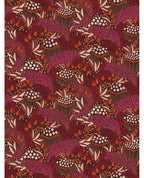 Wildflower Mural wall mural by Eijffinger in deep burgundy and red, dense botanical pattern of dotted seedheads, berries and leaves, flat swatch