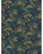 Wildflower Mural wall mural by Eijffinger in navy blue, teal and ochre, packed wildflower seedhead and foliage design, flat swatch