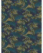 Wildflower Mural wall mural by Eijffinger in navy blue, teal and ochre, packed wildflower seedhead and foliage design, flat swatch