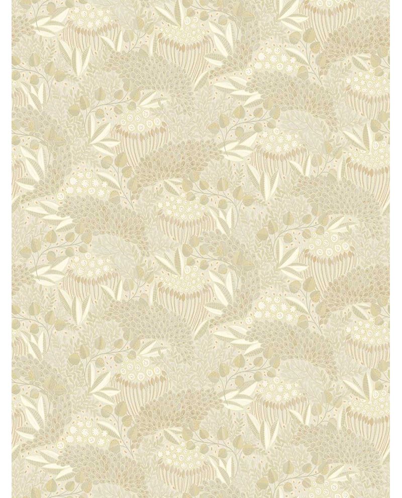 Wildflower Mural wall mural by Eijffinger in soft beige and cream, subtle tonal botanical pattern of seedheads and leaves, flat swatch