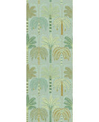 Palm Grove Mural wall mural by Eijffinger, palm trees in green and gold on a soft sage duck-egg ground, flat swatch