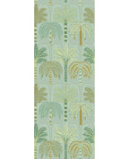 Palm Grove Mural wall mural by Eijffinger, palm trees in green and gold on a soft sage duck-egg ground, flat swatch