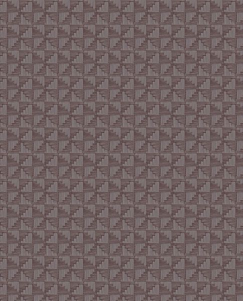 Step Weave wallpaper by Eijffinger in mauve grey, woven step-grid geometric pattern, flat swatch close-up