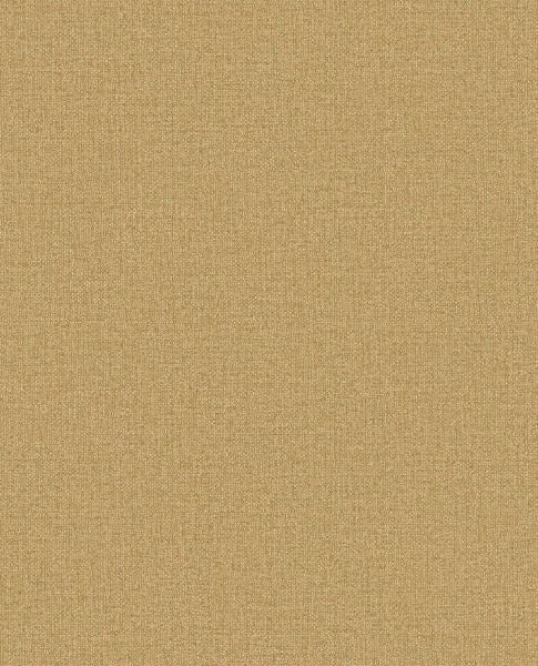 Linen Weave wallpaper by Eijffinger, flat swatch in deep golden ochre with woven linen texture