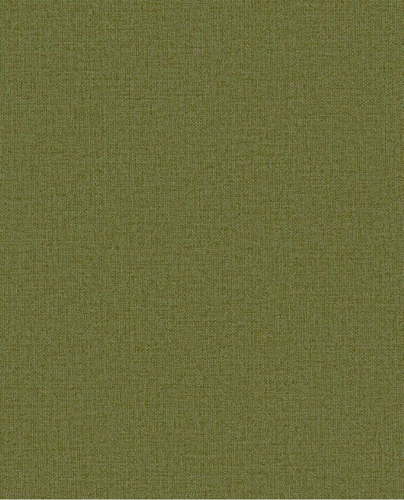 Linen Weave wallpaper by Eijffinger, flat swatch in deep moss green with woven linen texture