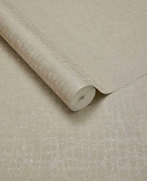 Burnished Weave wallpaper by Eijffinger, unrolled roll in warm greige with a subtle metallic woven sheen