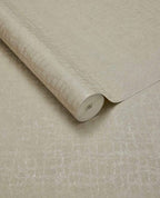Burnished Weave wallpaper by Eijffinger, unrolled roll in warm greige with a subtle metallic woven sheen