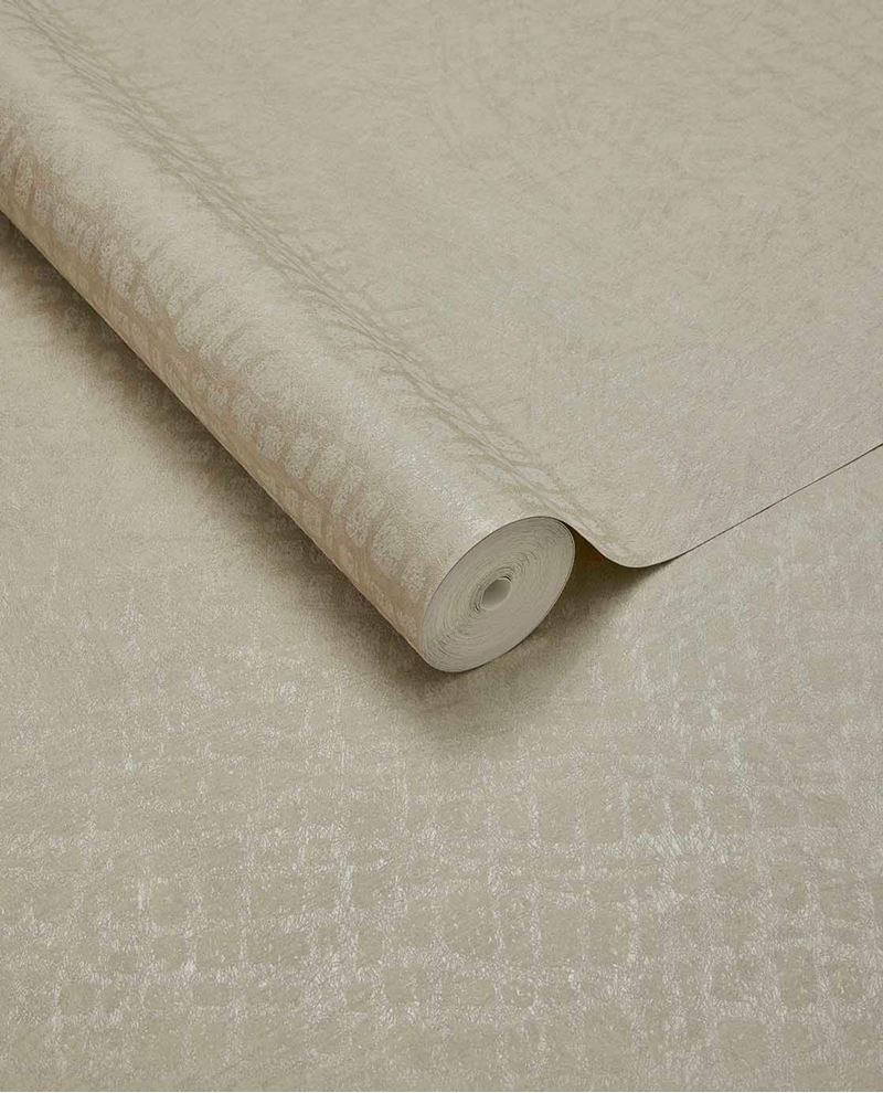 Burnished Weave wallpaper by Eijffinger, unrolled roll in warm greige with a subtle metallic woven sheen