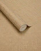 Burnished Weave wallpaper by Eijffinger, unrolled roll in warm golden sand with a metallic woven texture