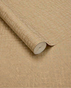 Burnished Weave wallpaper by Eijffinger, unrolled roll in warm golden sand with a metallic woven texture