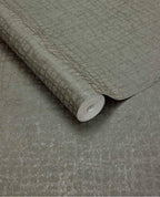 Burnished Weave wallpaper by Eijffinger, unrolled roll in deep olive grey with a shimmering woven texture
