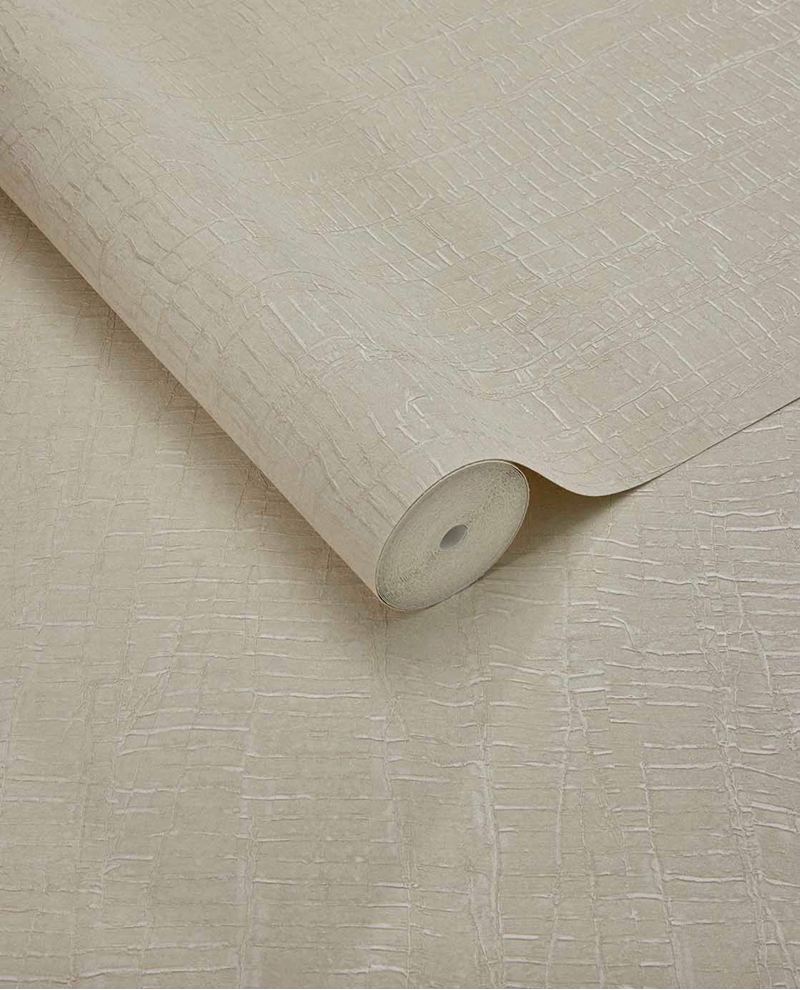 Bark Wash wallpaper by Eijffinger, flat roll swatch in warm sand beige showing its weathered bark crackle texture