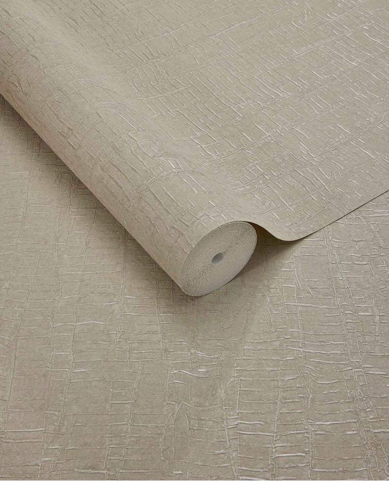 Bark Wash wallpaper by Eijffinger, flat roll swatch in light greige with a finely cracked bark-effect surface