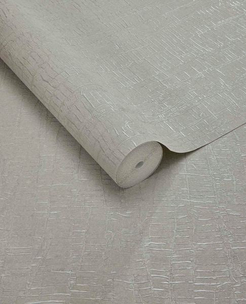 Bark Wash wallpaper by Eijffinger, flat roll swatch in cool pale silver-grey showing the textured crackle finish