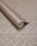 Fan Arch wallpaper by Eijffinger, rolled swatch in soft blush taupe with a metallic fanned arch pattern