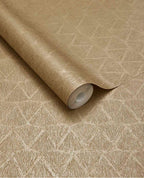 Fan Arch wallpaper by Eijffinger, rolled swatch in golden sand beige showing the shimmering fanned arch design