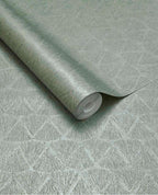 Fan Arch wallpaper by Eijffinger, flat roll swatch in soft sage green showing the fanned-arch geometric design