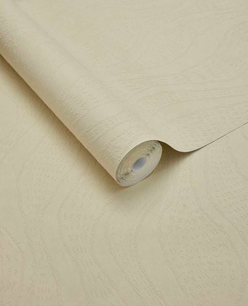 Soft Ogee wallpaper by Eijffinger, flat roll swatch in warm sand beige showing the soft undulating ogee design