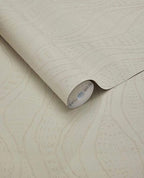 Soft Ogee wallpaper by Eijffinger, rolled swatch in soft greige with a tonal wavy ogee line motif