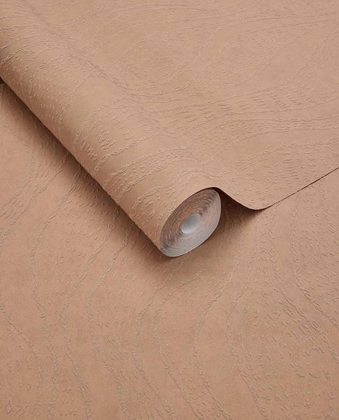 Soft Ogee wallpaper by Eijffinger, flat roll swatch in warm terracotta tan showing the undulating ogee pattern
