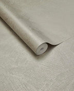 Scallop Fan wallpaper by Eijffinger, rolled swatch in warm greige showing the overlapping fanned scallop texture