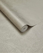 Scallop Fan wallpaper by Eijffinger, rolled swatch in warm greige showing the overlapping fanned scallop texture